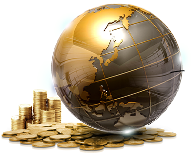 Globe with coins stack